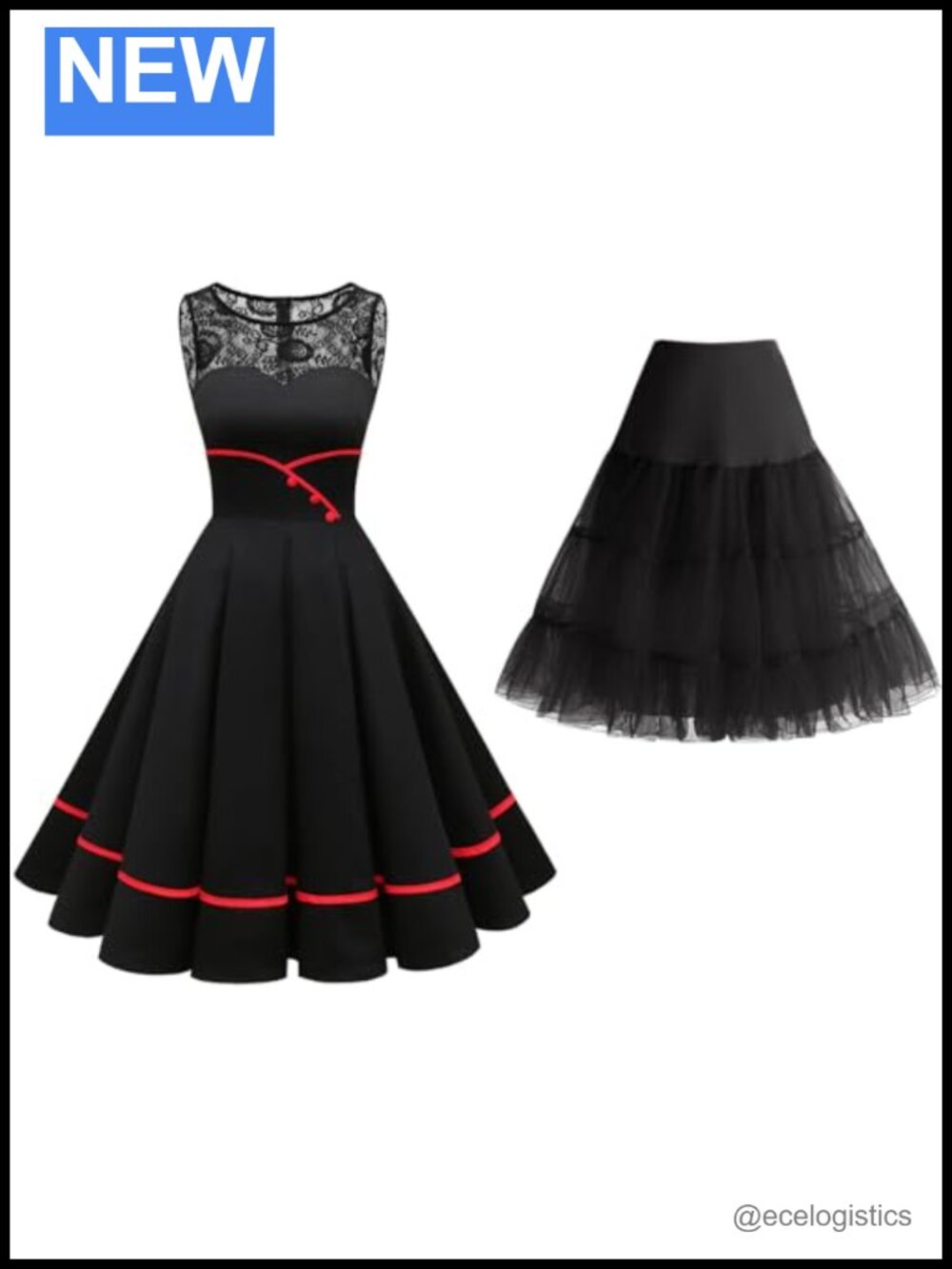 Vintage 1950s Party Swing Dress with Petticoat Underskirt Set